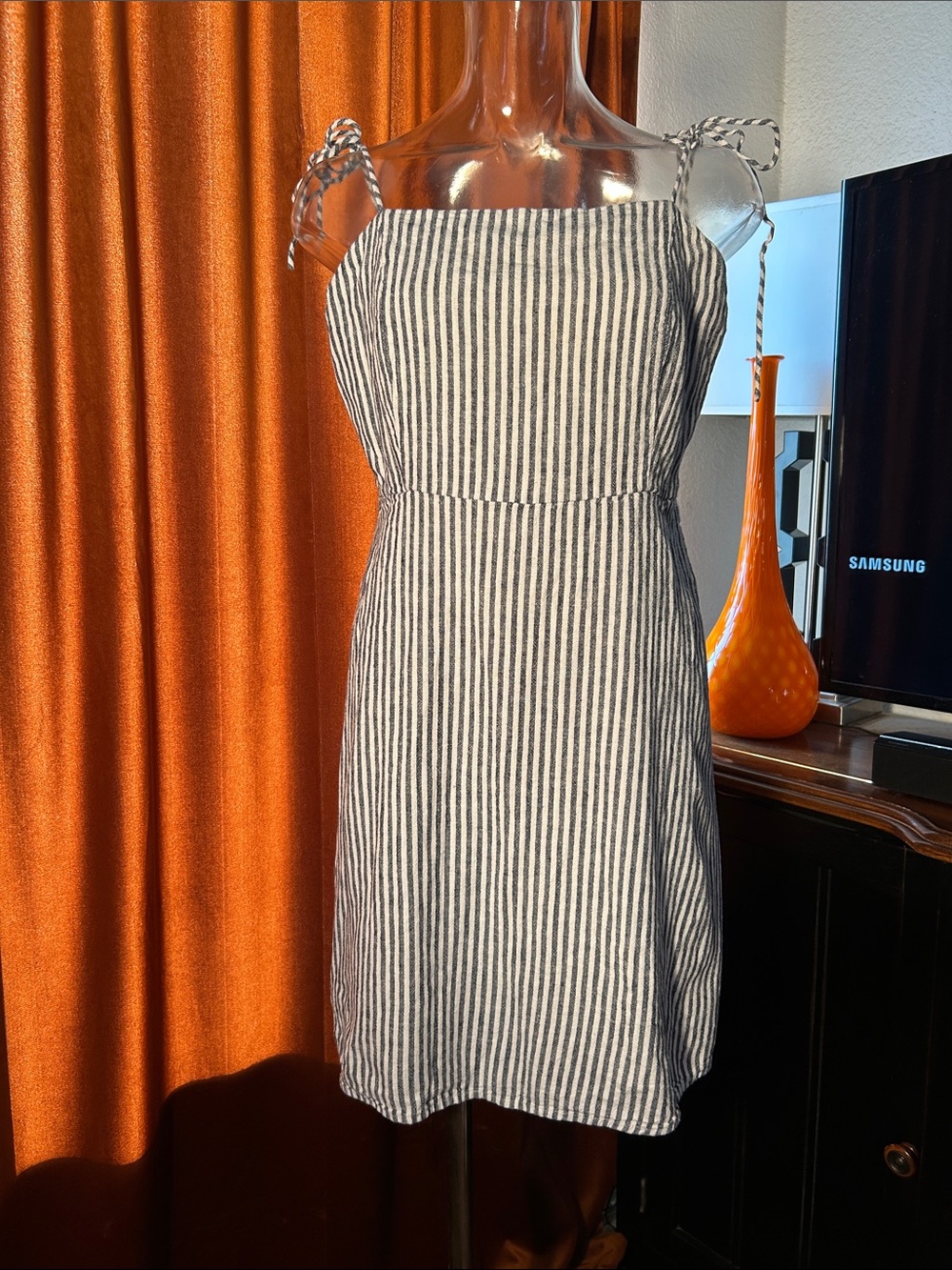 Old Navy Blue and White Striped Tie-Shoulder Mini Dress